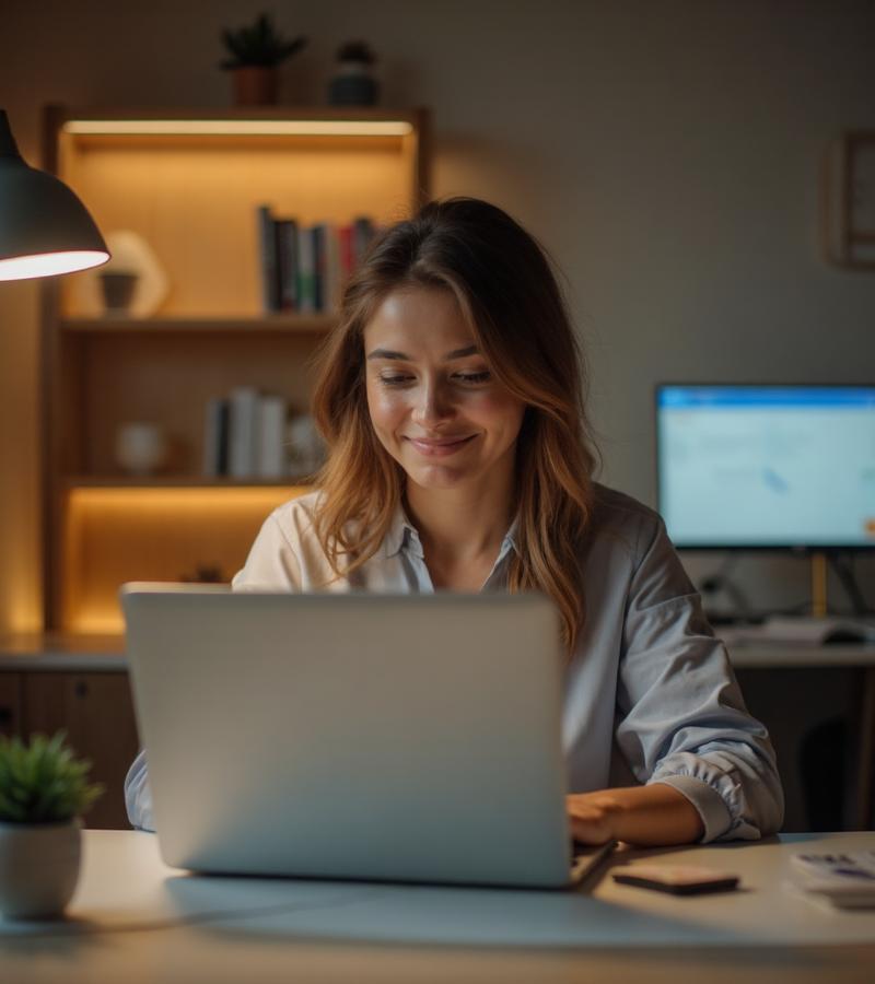 Woman working on laptop